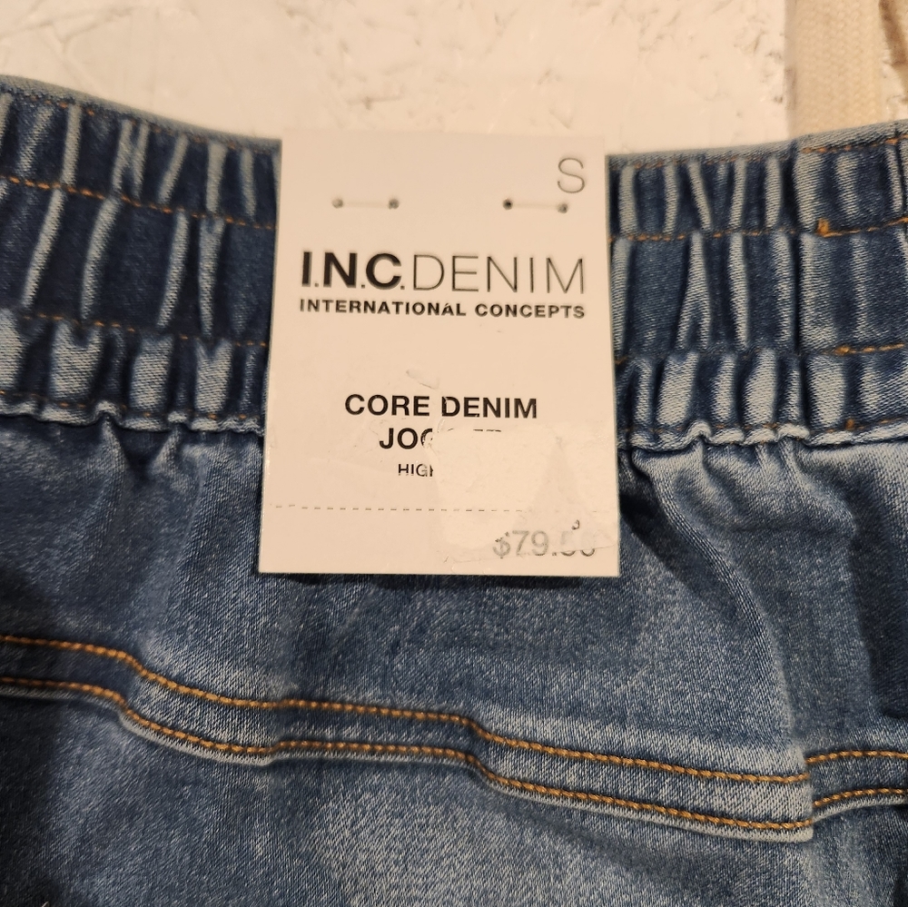 INC core denim jogger jeans fading drawstring stretch waist blue indigo - Picture 13 of 13